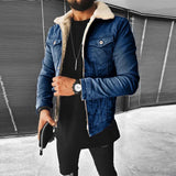 Eulo Veste en Jean Homme – Manteau Denim Doublé Polaire avec Col Revers Classique
