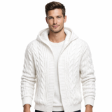 Hugo Cardigan Hoodie Homme – Gilet en Maille Câblée Ouvert en Mélange de Laine Coupe Relax