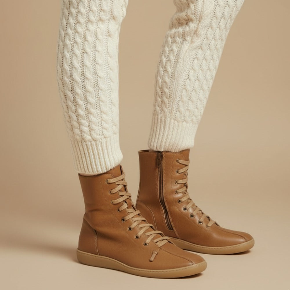 Melly Bottes Mi-Mollet Femme – Bottes Rétro à Lacets avec Fermeture Zippée & Semelle Plate