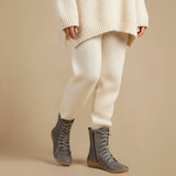 Melly Bottes Mi-Mollet Femme – Bottes Rétro à Lacets avec Fermeture Zippée & Semelle Plate