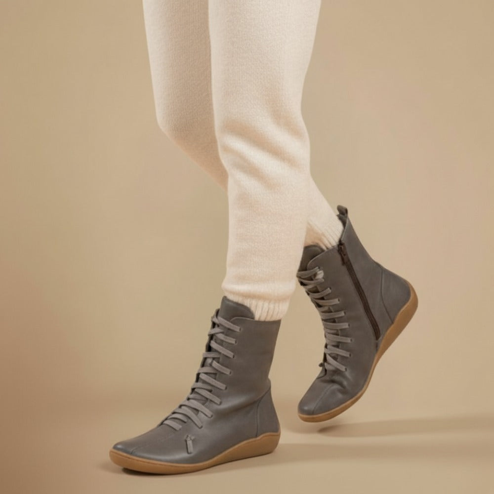 Melly Bottes Mi-Mollet Femme – Bottes Rétro à Lacets avec Fermeture Zippée & Semelle Plate