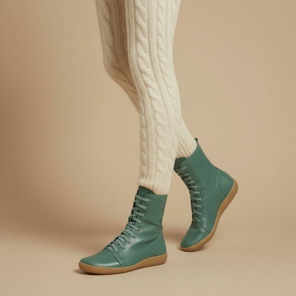 Melly Bottes Mi-Mollet Femme – Bottes Rétro à Lacets avec Fermeture Zippée & Semelle Plate