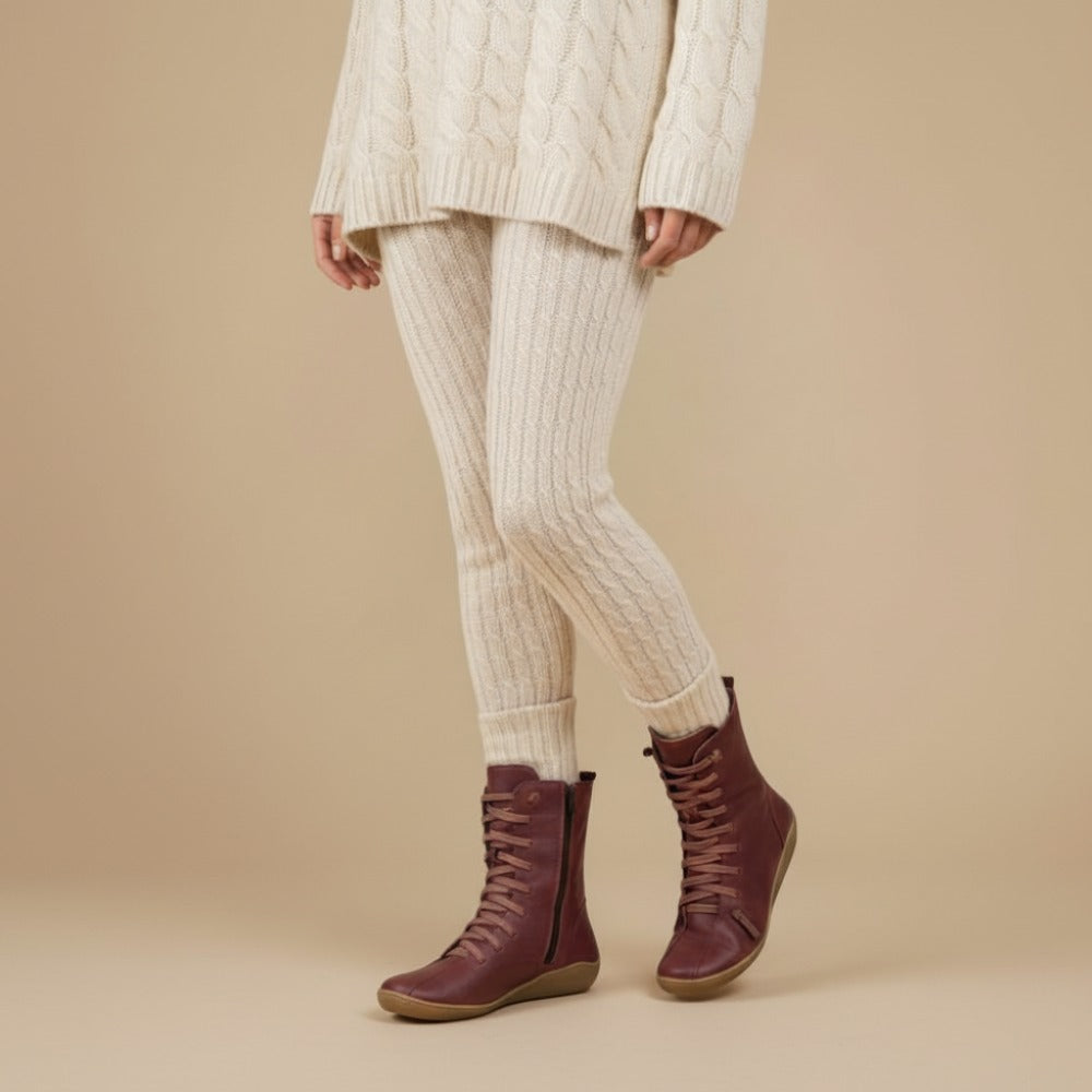 Melly Bottes Mi-Mollet Femme – Bottes Rétro à Lacets avec Fermeture Zippée & Semelle Plate