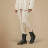 Melly Bottes Mi-Mollet Femme – Bottes Rétro à Lacets avec Fermeture Zippée & Semelle Plate