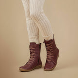 Melly Bottes Mi-Mollet Femme – Bottes Rétro à Lacets avec Fermeture Zippée & Semelle Plate