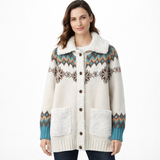 Ingrid Gilet d’Hiver Femme – Cardigan Douillet à Motif Norvégien avec Col Polaire et Boutons
