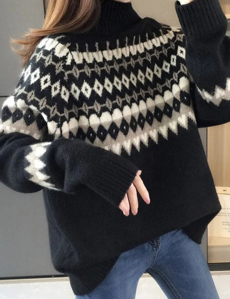 Keith Pull Fair Isle Femme Oversize – Tricot Chaud à Motif Nordique Classique