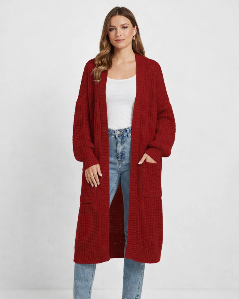 Aimee Manteau Femme Long Maille – Cardigan Tricoté Ample, Manteau Mi-Mollet Élégant