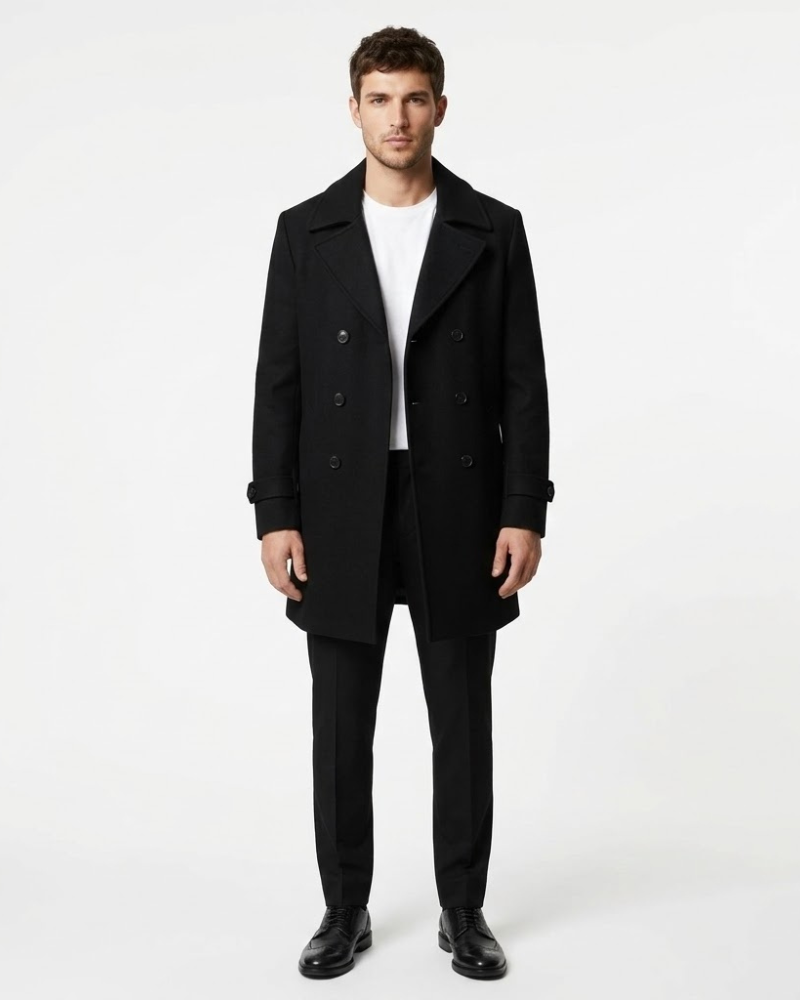 Alexandre Manteau Homme Long – Laine Mélangée, Double Boutonnage, Coupe Élégante