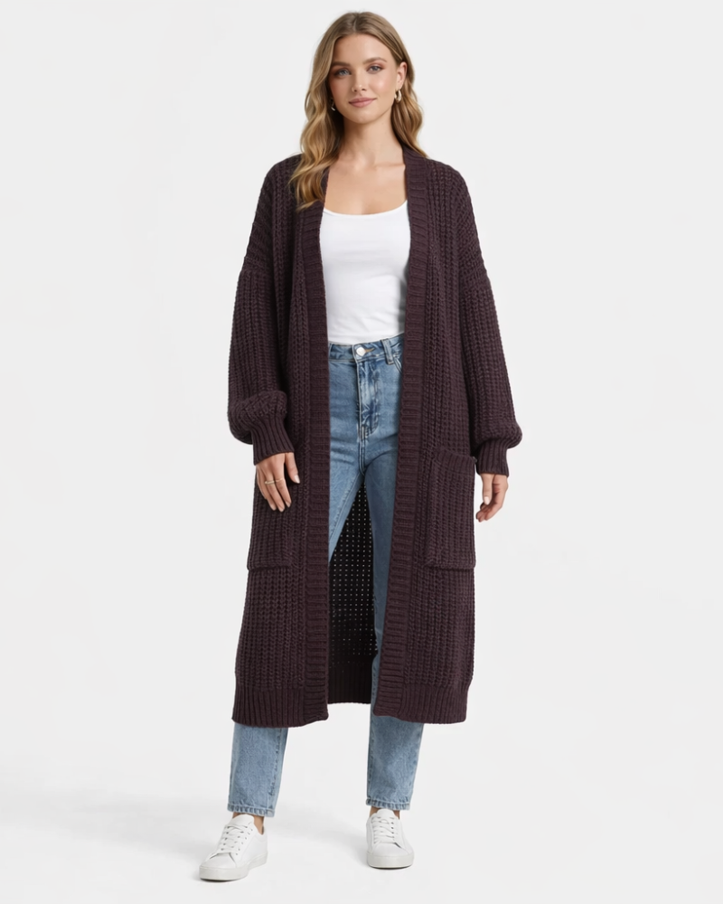Aimee Manteau Femme Long Maille – Cardigan Tricoté Ample, Manteau Mi-Mollet Élégant