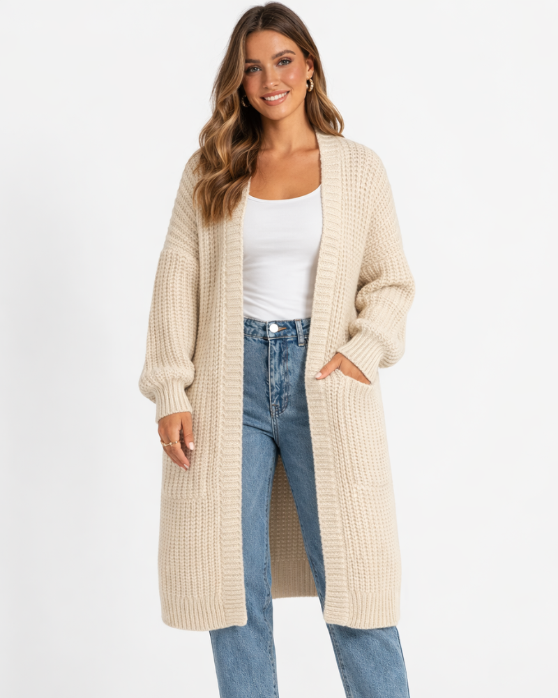 Aimee Manteau Femme Long Maille – Cardigan Tricoté Ample, Manteau Mi-Mollet Élégant