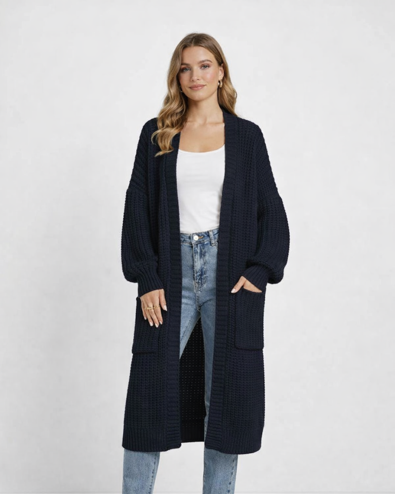 Aimee Manteau Femme Long Maille – Cardigan Tricoté Ample, Manteau Mi-Mollet Élégant