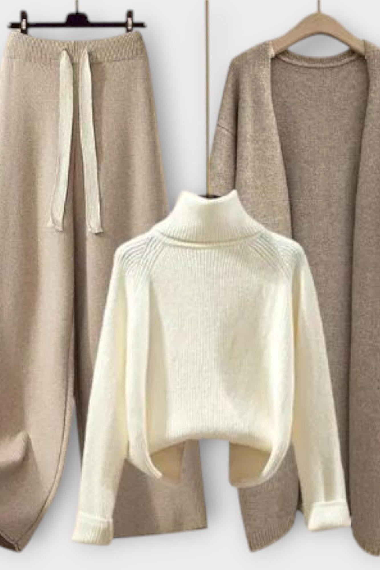 Joséphine - Ensemble pull à col roulé, cardigan & pantalon