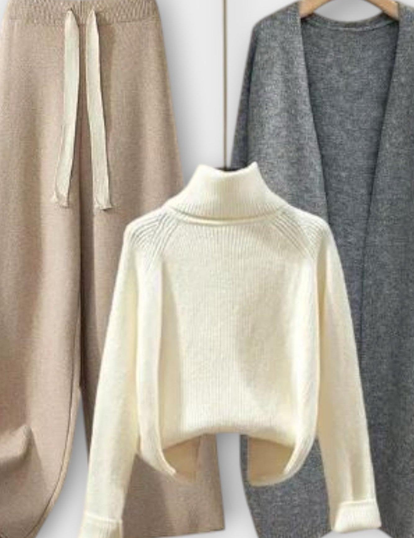 Joséphine - Ensemble pull à col roulé, cardigan & pantalon