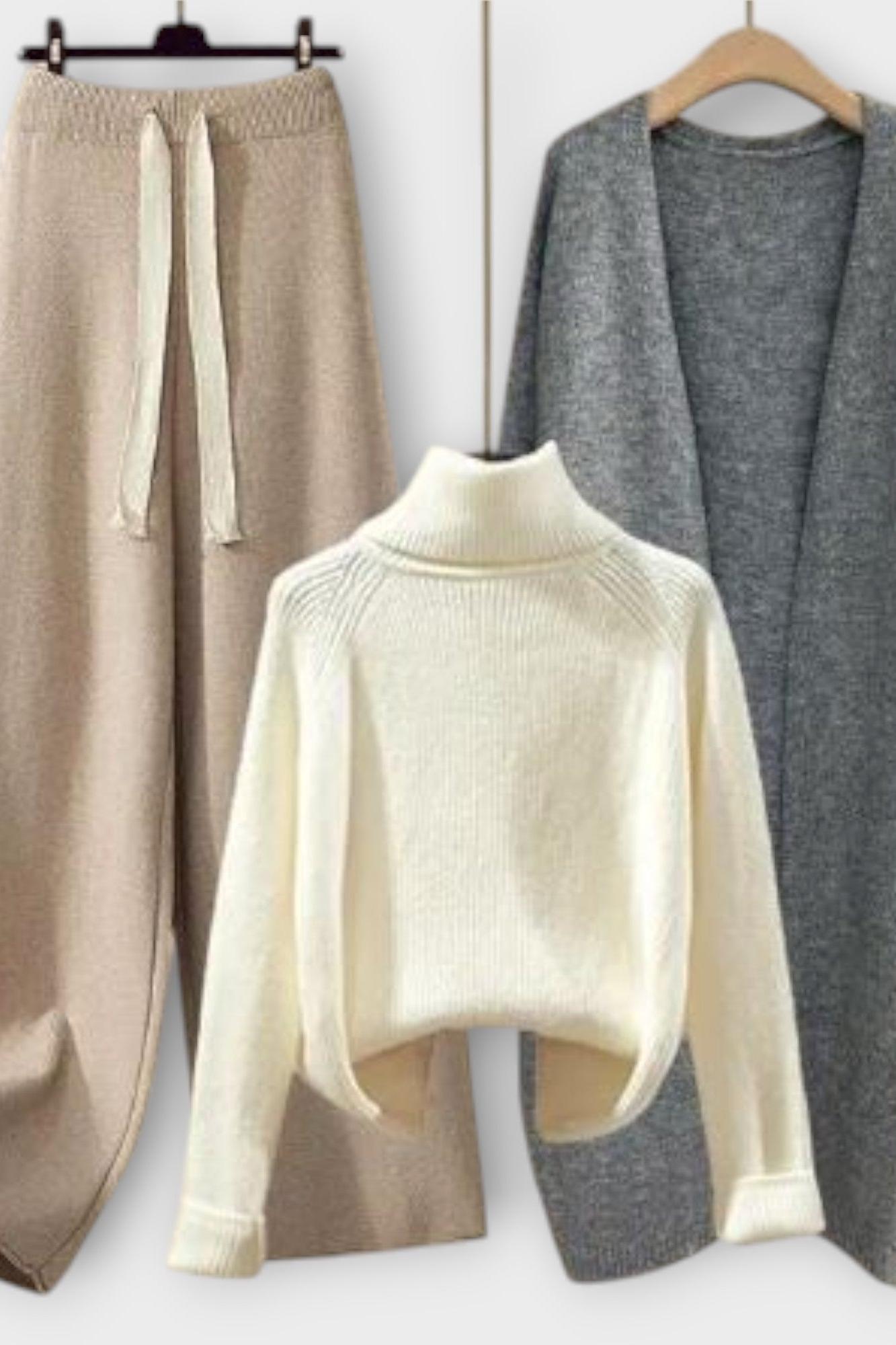 Joséphine - Ensemble pull à col roulé, cardigan & pantalon