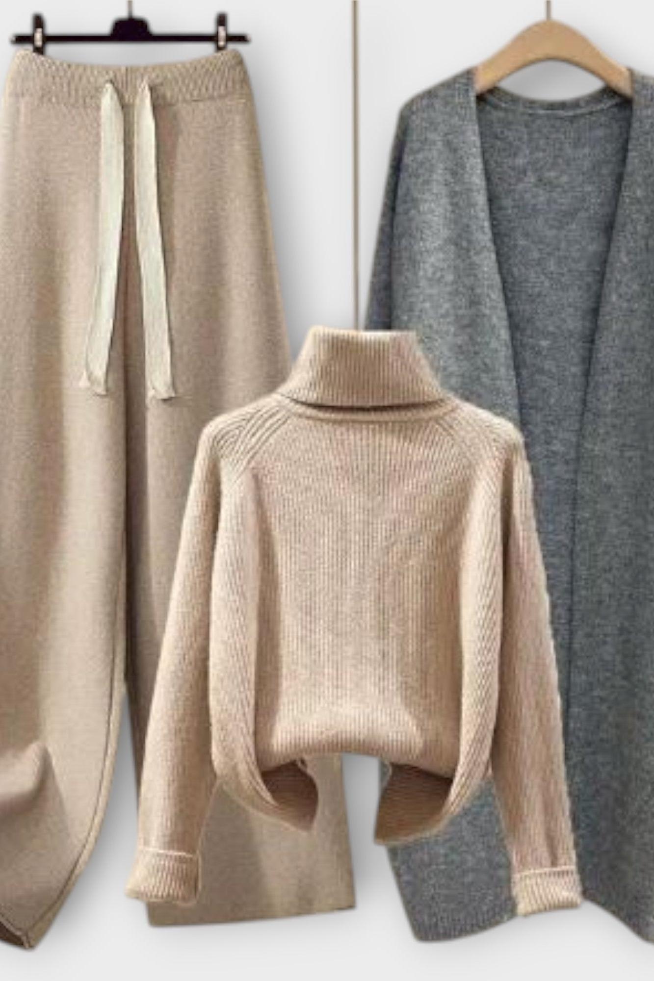 Joséphine - Ensemble pull à col roulé, cardigan & pantalon