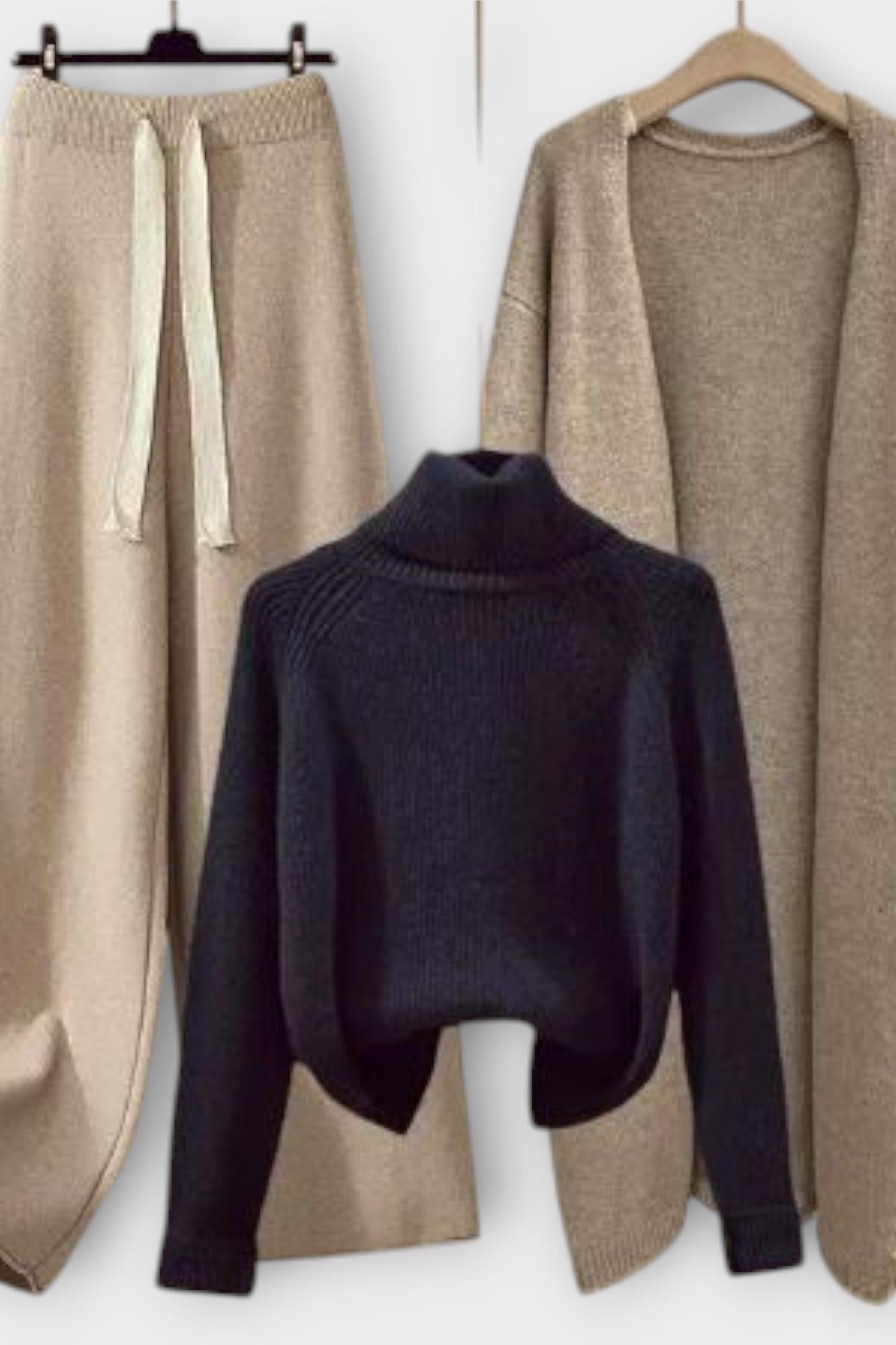 Joséphine - Ensemble pull à col roulé, cardigan & pantalon