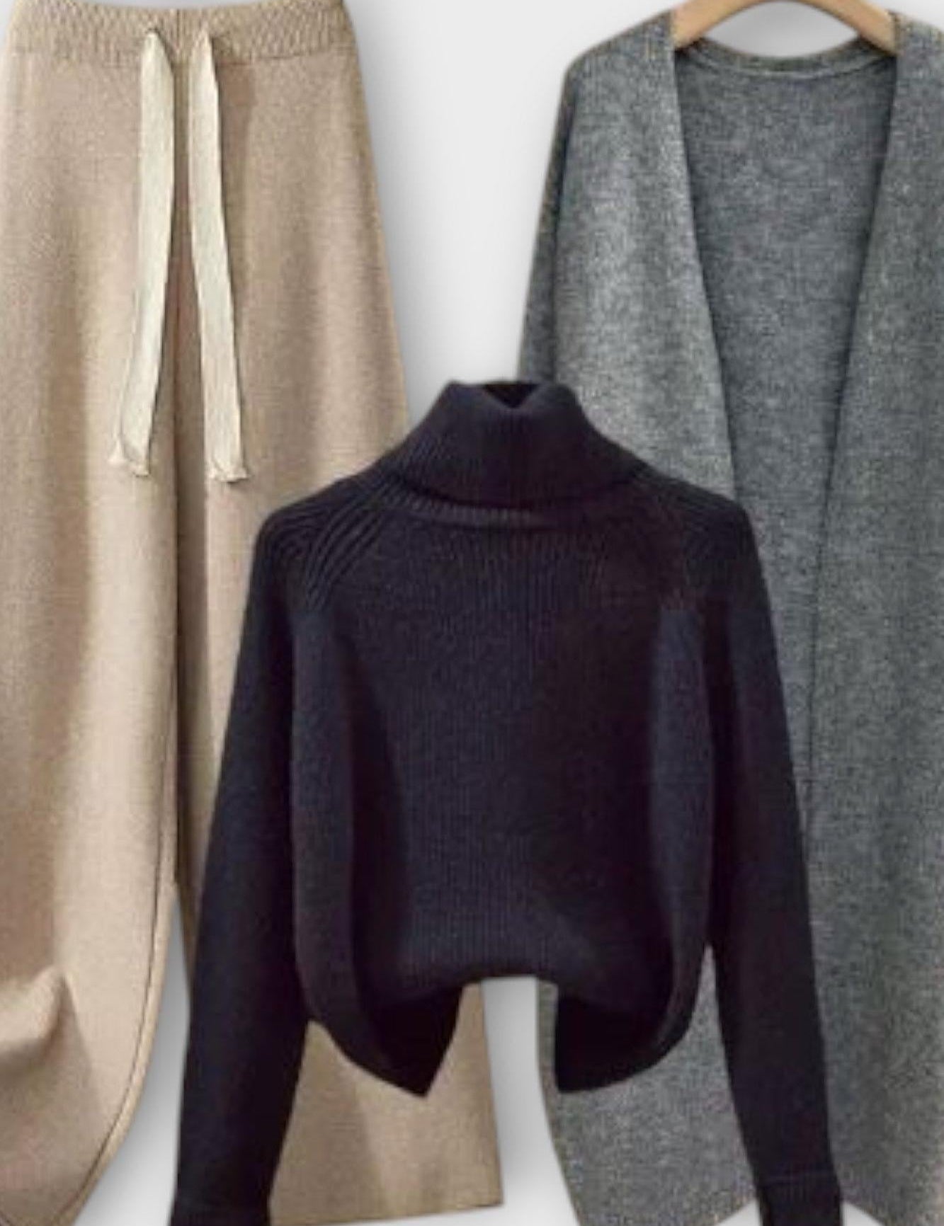 Joséphine - Ensemble pull à col roulé, cardigan & pantalon