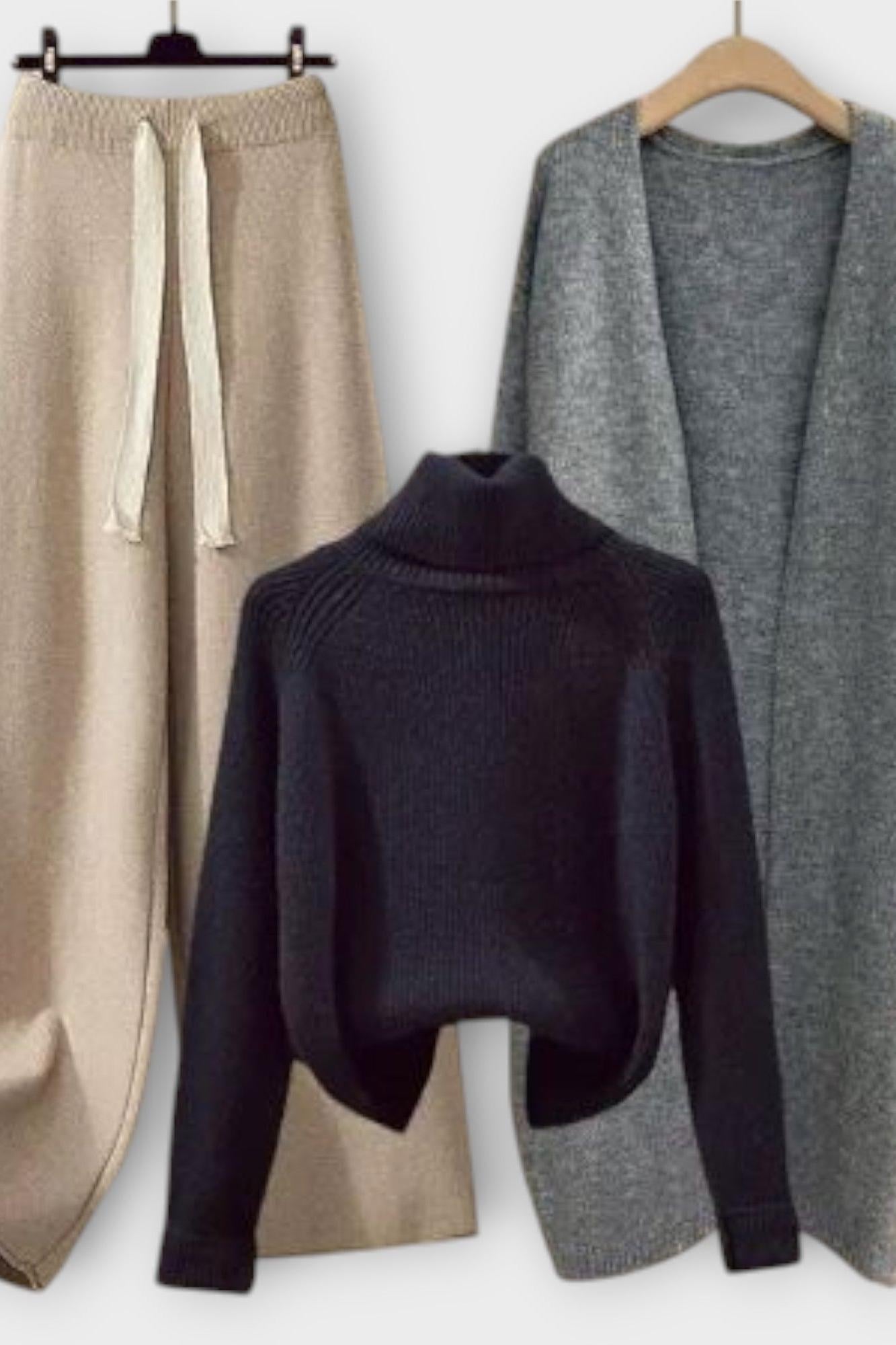 Joséphine - Ensemble pull à col roulé, cardigan & pantalon