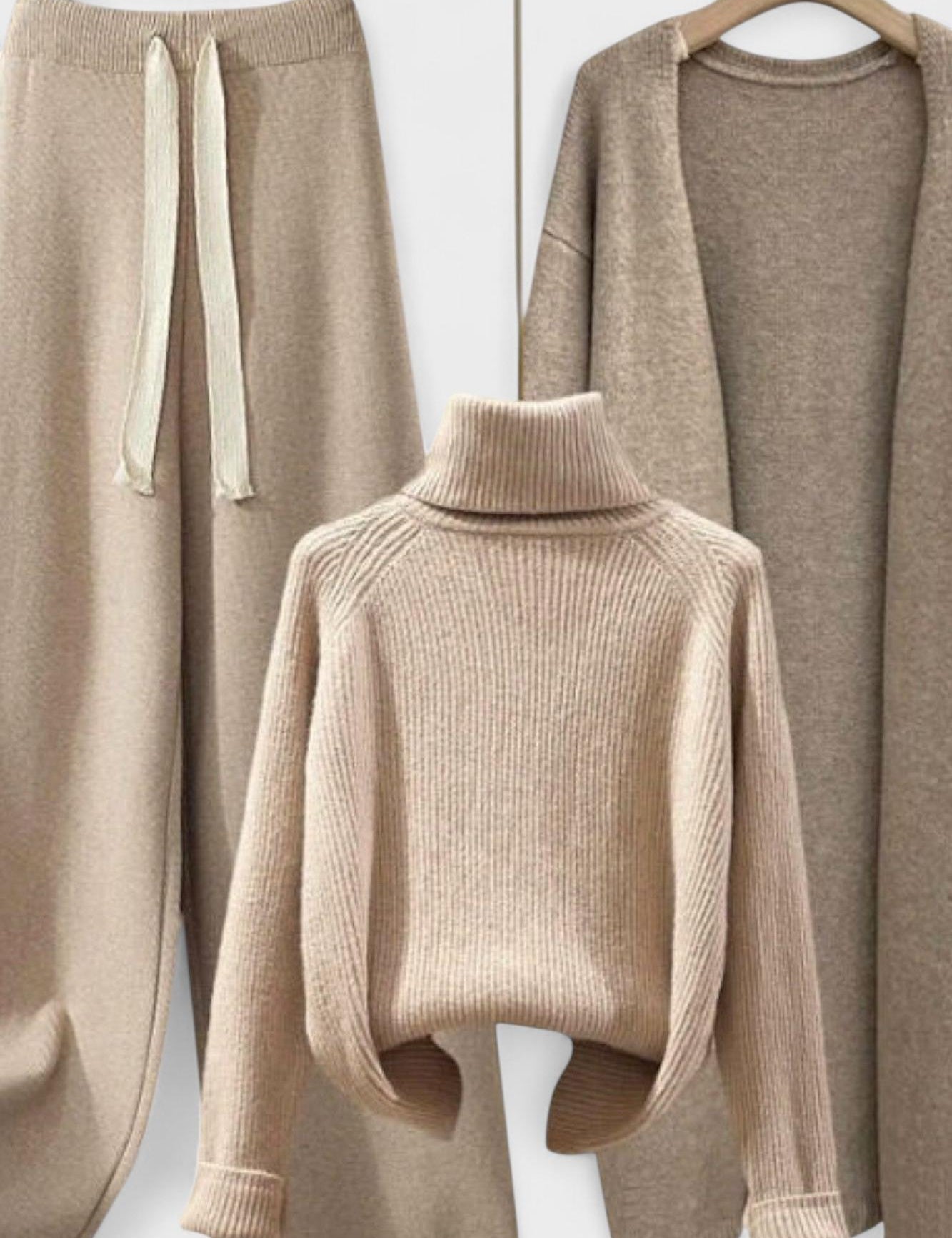 Joséphine - Ensemble pull à col roulé, cardigan & pantalon
