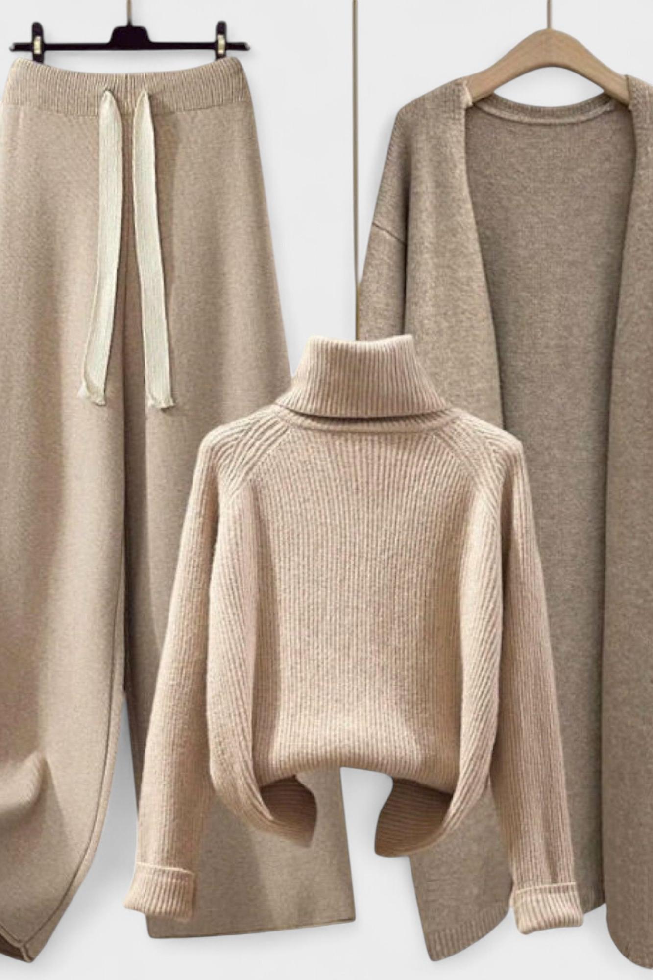 Joséphine - Ensemble pull à col roulé, cardigan & pantalon