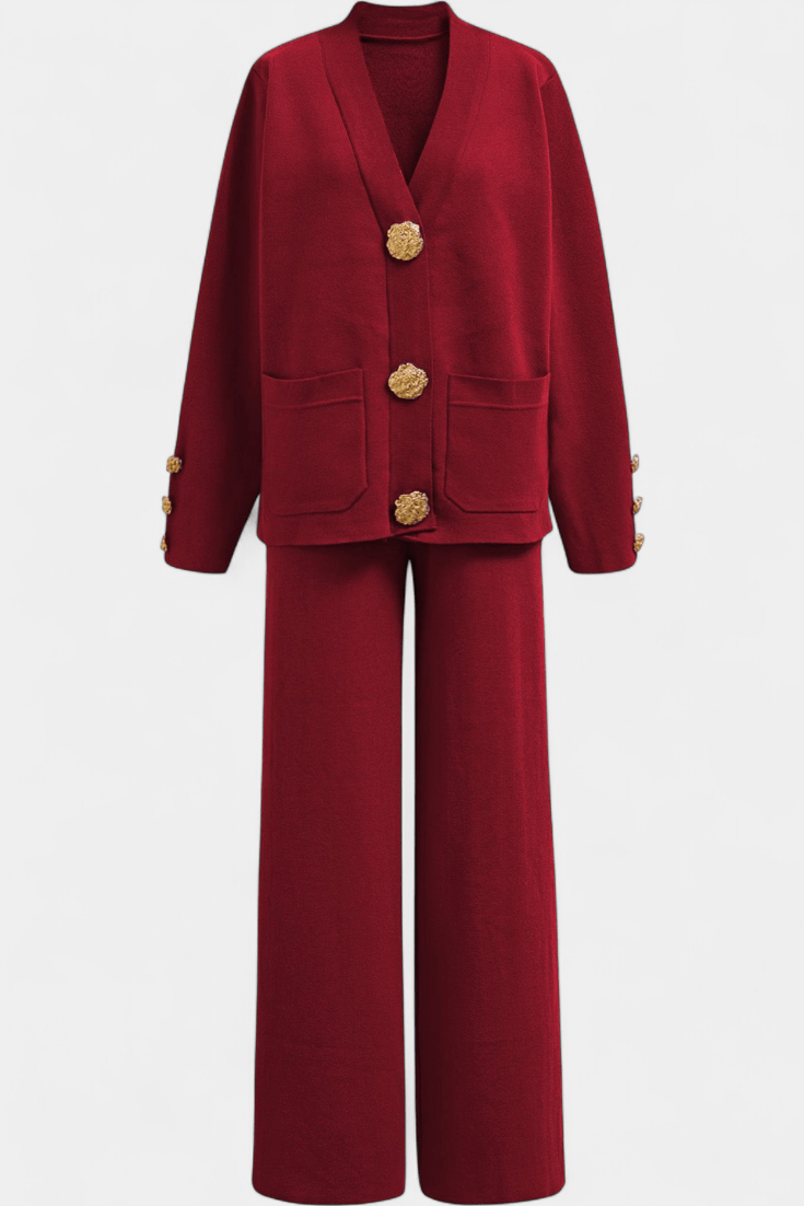 Sylvine - Ensemble cardigan boutonné & pantalon ample