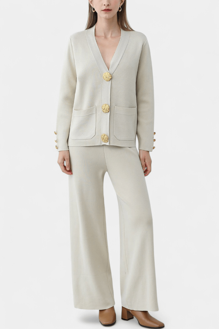 Sylvine - Ensemble cardigan boutonné & pantalon ample