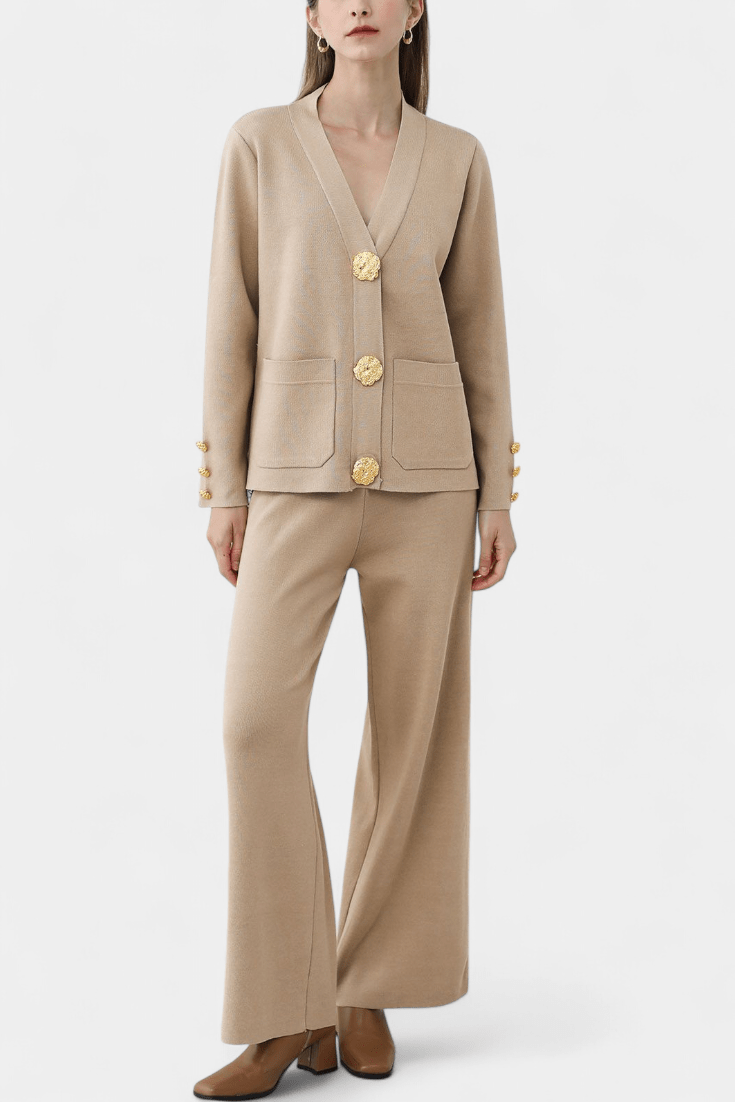Sylvine - Ensemble cardigan boutonné & pantalon ample