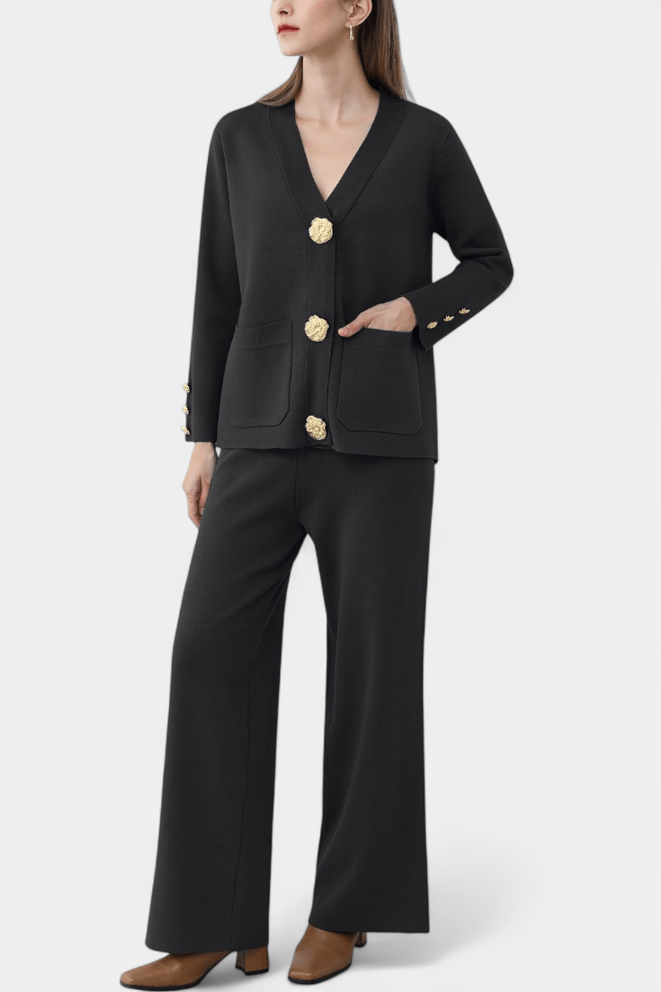 Sylvine - Ensemble cardigan boutonné & pantalon ample