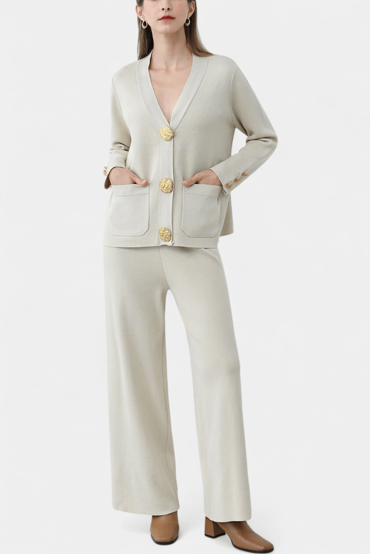 Sylvine - Ensemble cardigan boutonné & pantalon ample