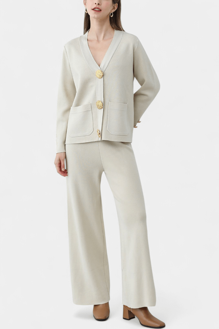 Sylvine - Ensemble cardigan boutonné & pantalon ample