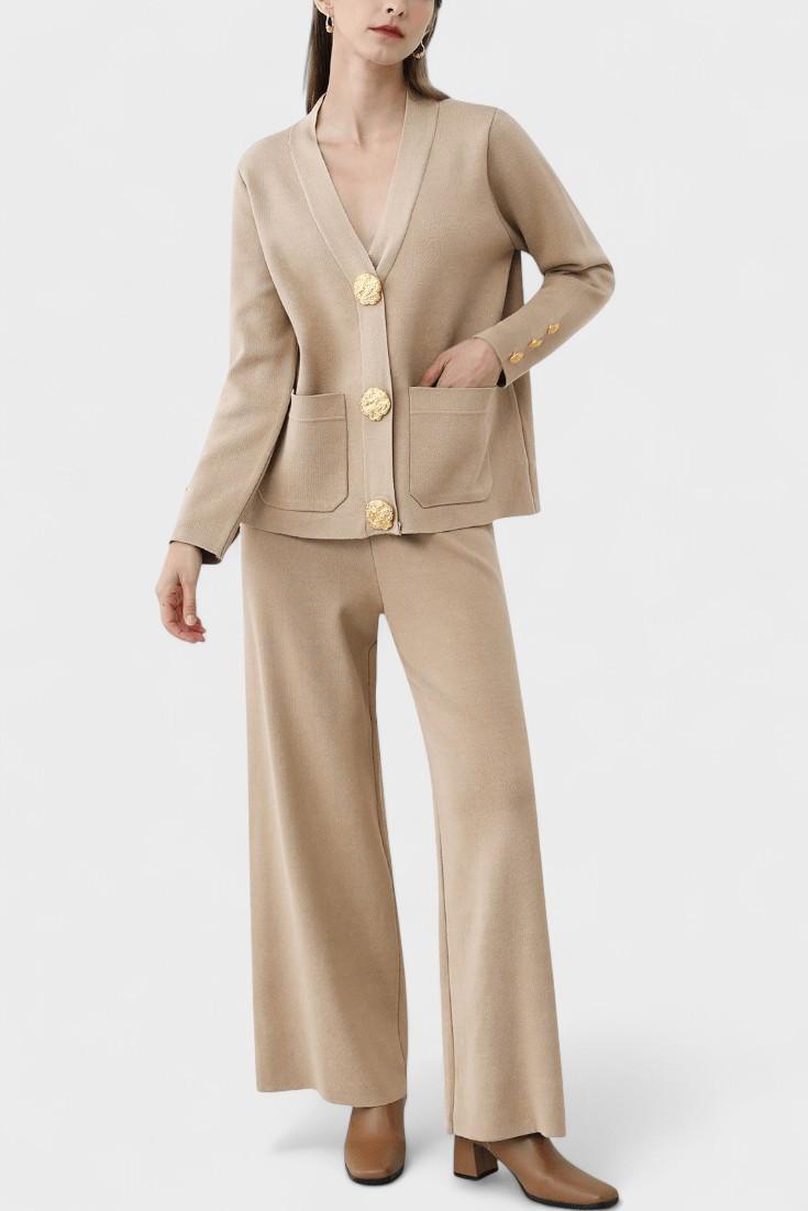 Sylvine - Ensemble cardigan boutonné & pantalon ample