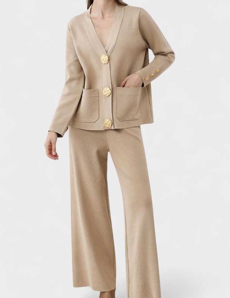 Sylvine - Ensemble cardigan boutonné & pantalon ample