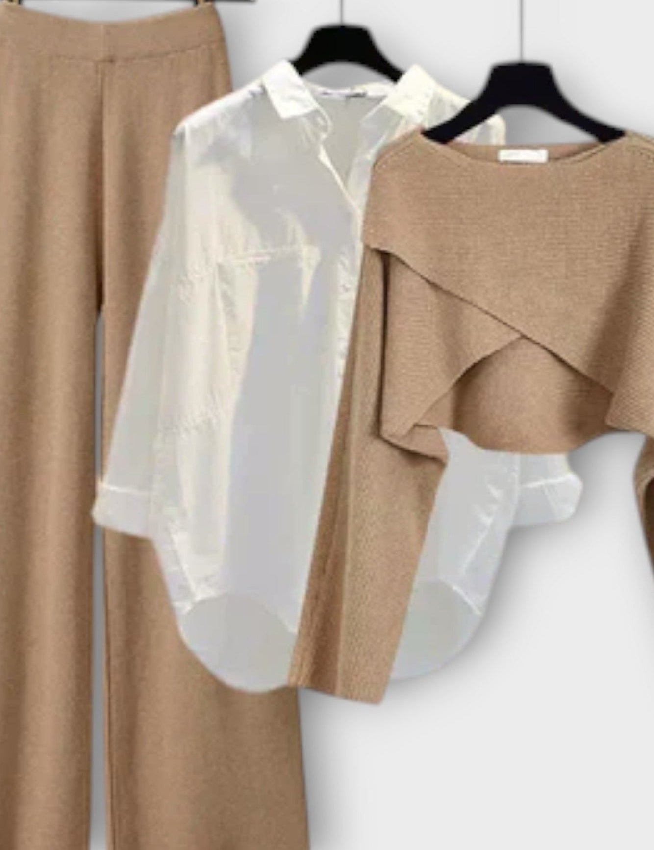Mylène - Ensemble trois pièces chemise, top en maille & pantalon