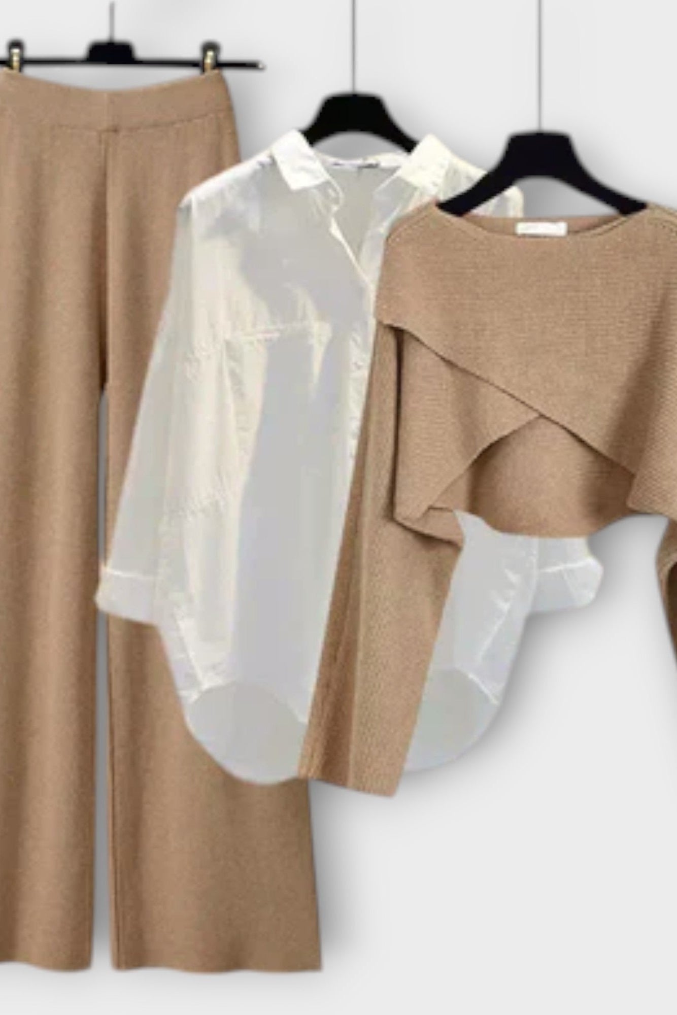 Mylène - Ensemble trois pièces chemise, top en maille & pantalon