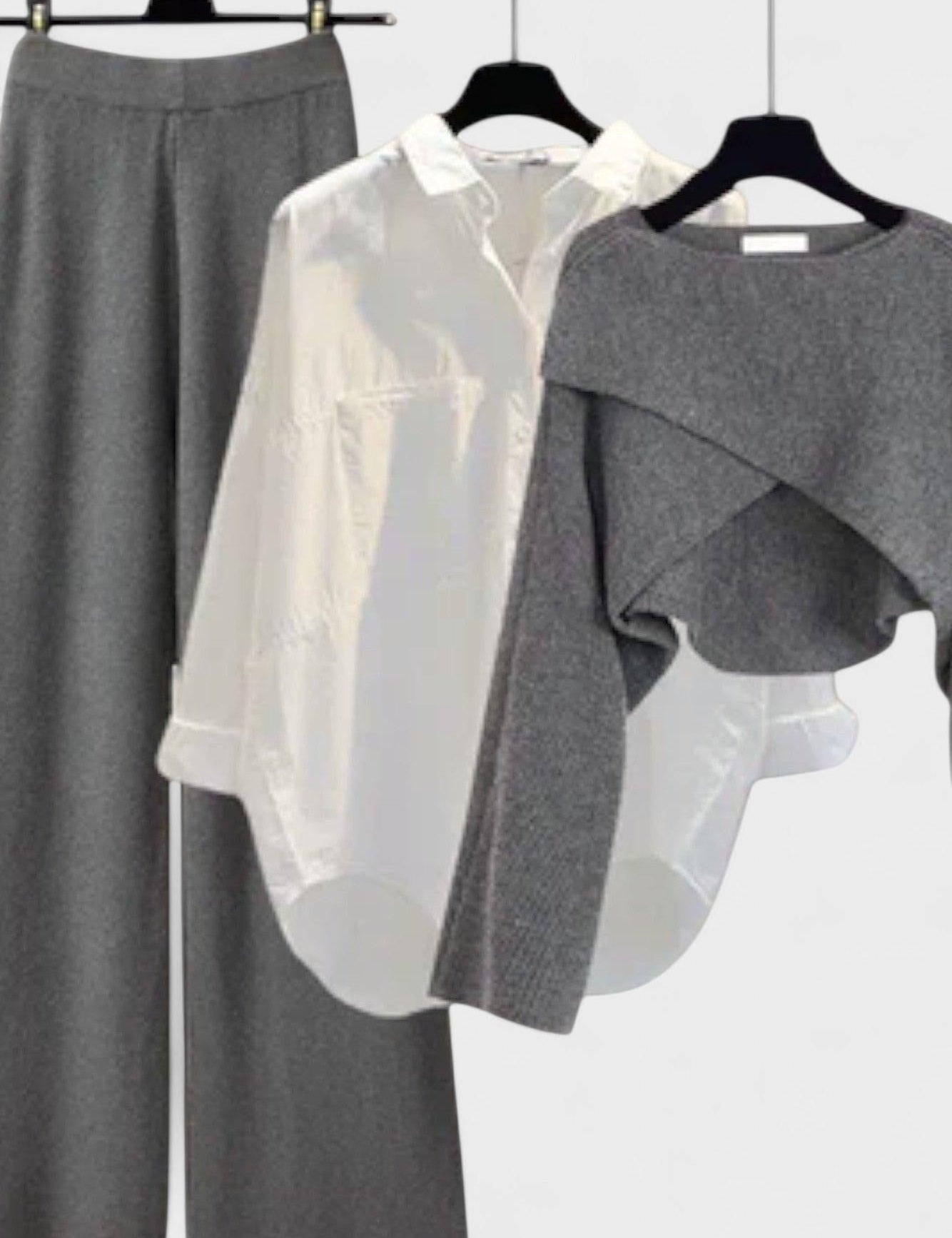 Mylène - Ensemble trois pièces chemise, top en maille & pantalon