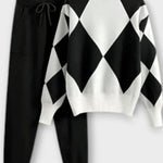 Huguette - Ensemble pull en maille argyle & pantalon