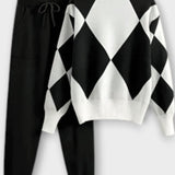 Huguette - Ensemble pull en maille argyle & pantalon
