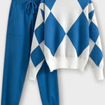 Huguette - Ensemble pull en maille argyle & pantalon