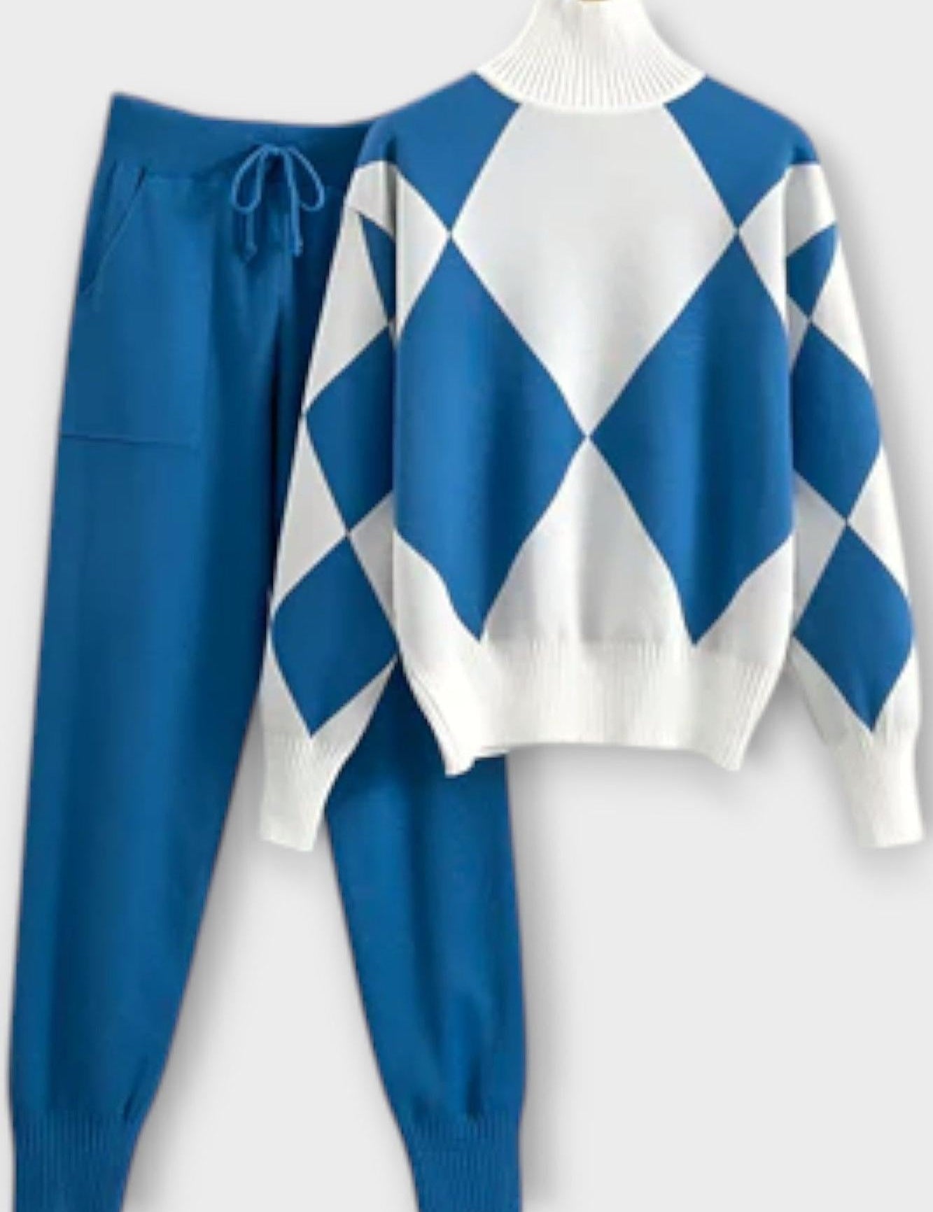 Huguette - Ensemble pull en maille argyle & pantalon