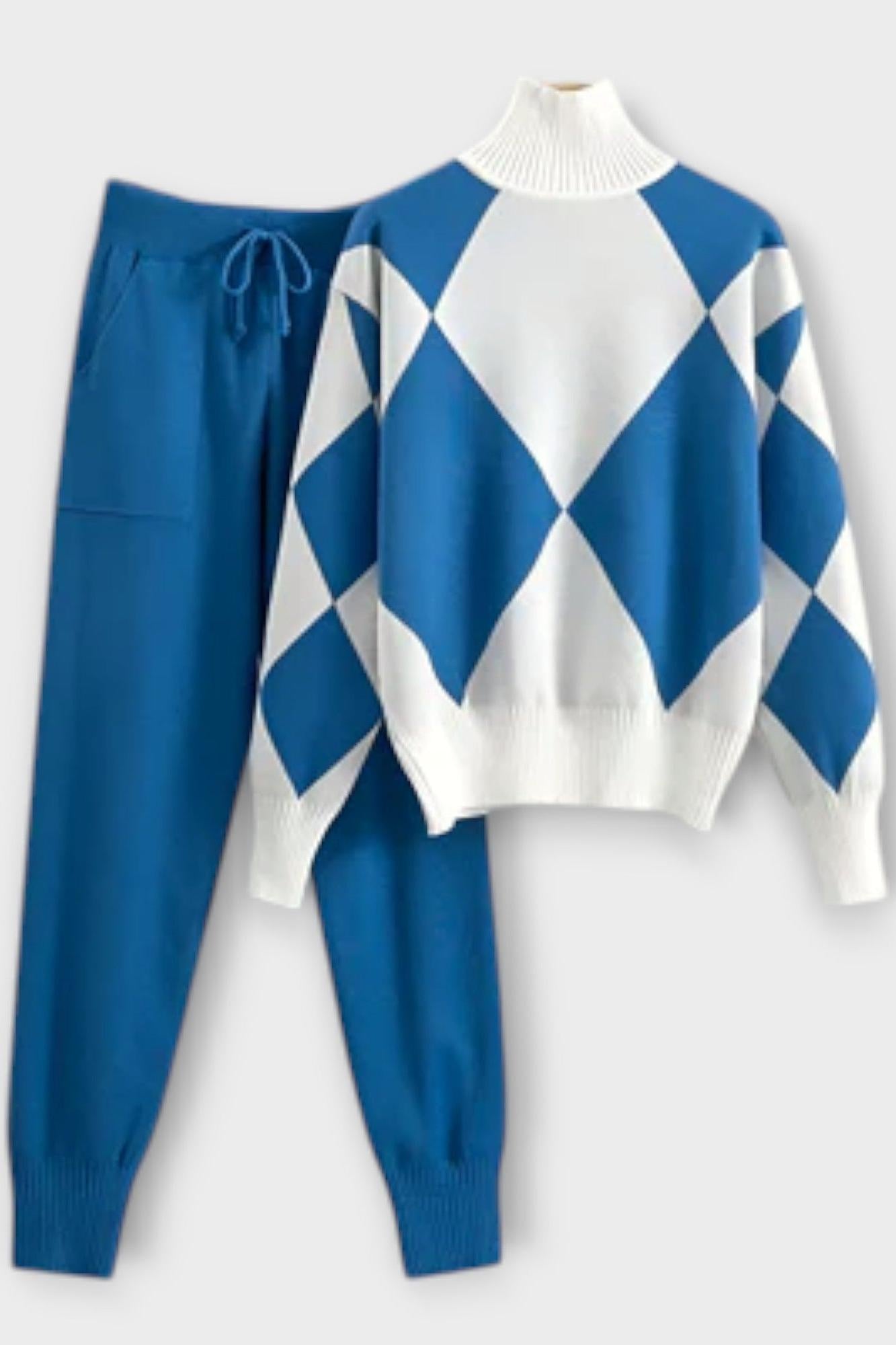 Huguette - Ensemble pull en maille argyle & pantalon