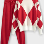 Huguette - Ensemble pull en maille argyle & pantalon