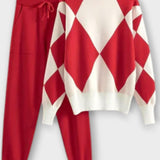 Huguette - Ensemble pull en maille argyle & pantalon