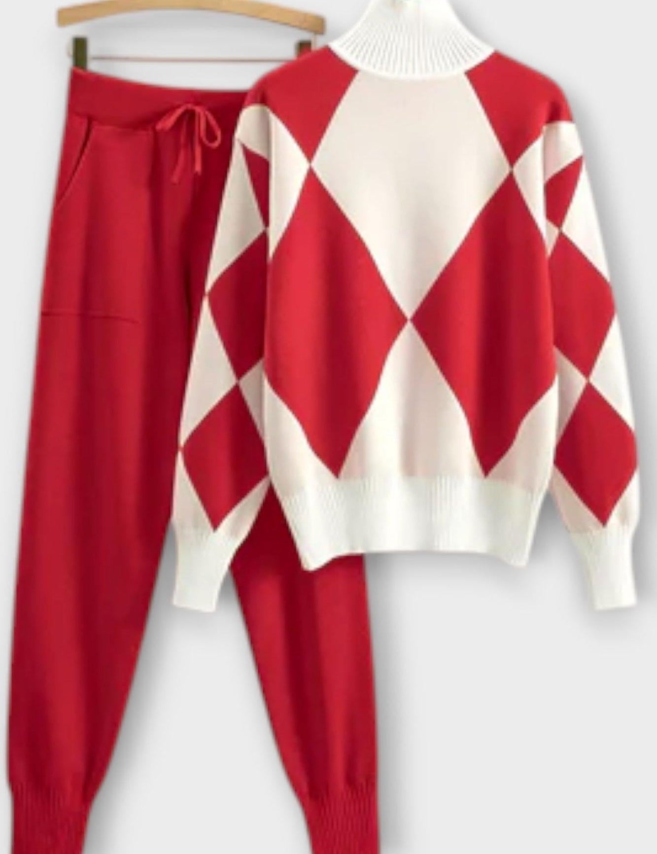 Huguette - Ensemble pull en maille argyle & pantalon