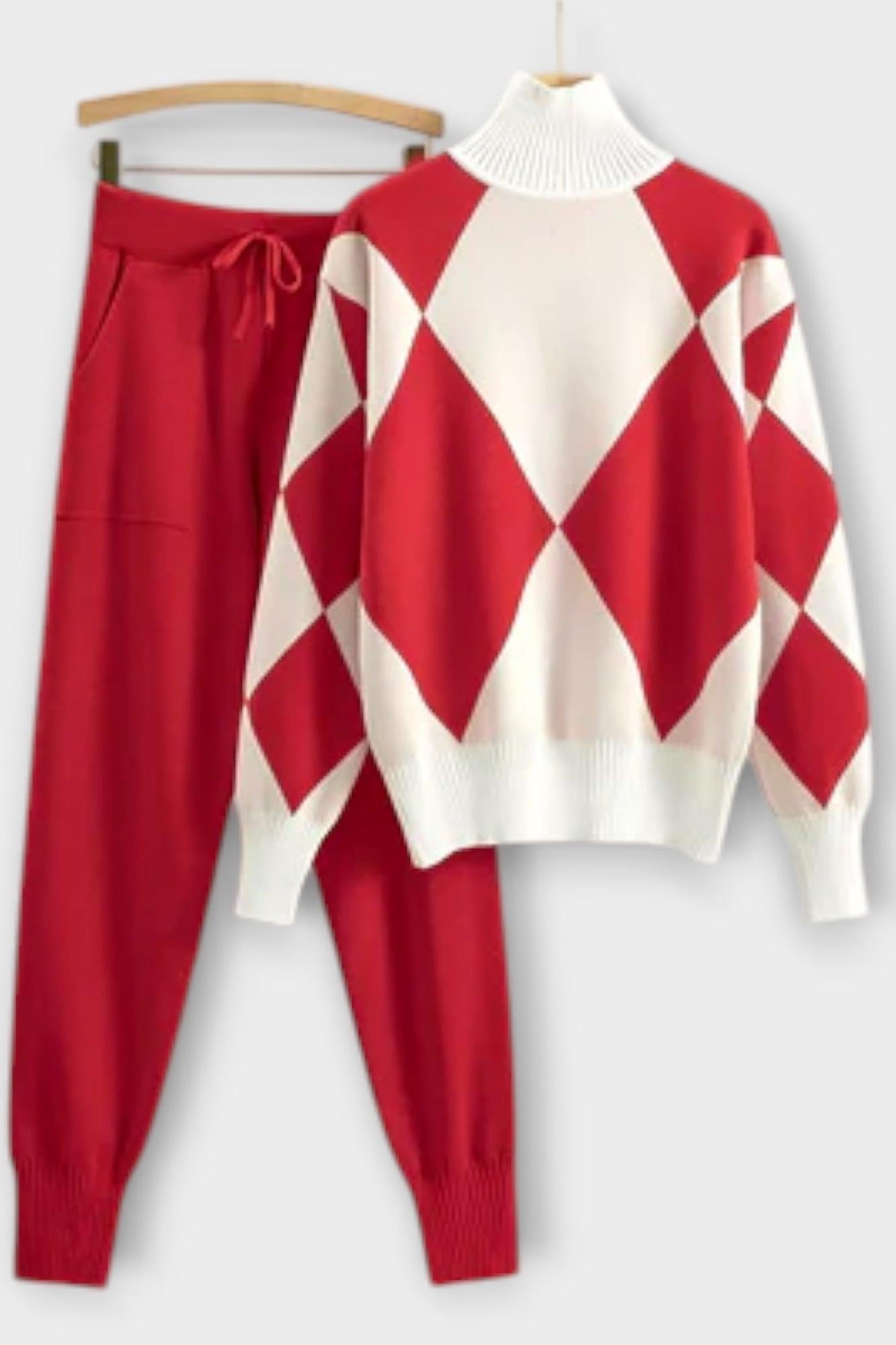 Huguette - Ensemble pull en maille argyle & pantalon