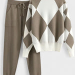Huguette - Ensemble pull en maille argyle & pantalon