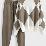 Huguette - Ensemble pull en maille argyle & pantalon