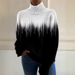 Jacqueline - Pull à col roulé noir et blanc effet ombré