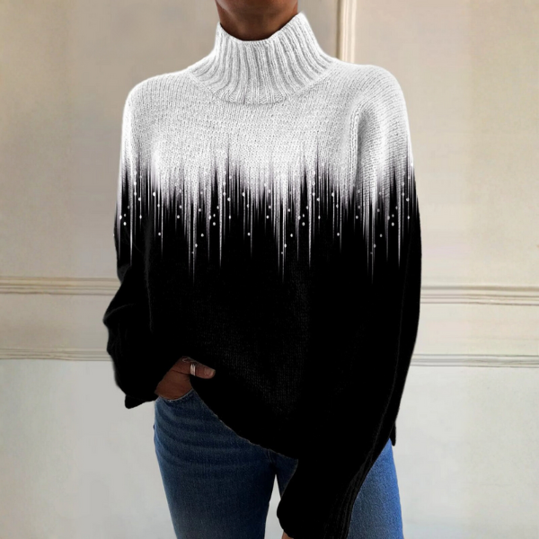 Jacqueline - Pull à col roulé noir et blanc effet ombré