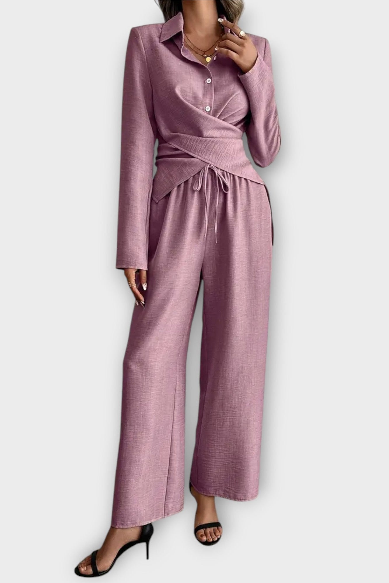 Rosine - Ensemble haut cache-cœur & pantalon large